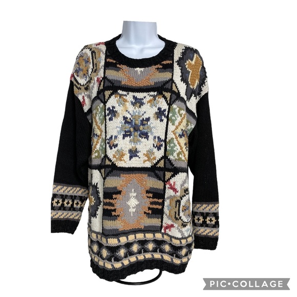 Crystal-Kobe Sweater Chunky Knit Multi Pattern Cabincore Sz M - Picture 3 of 7